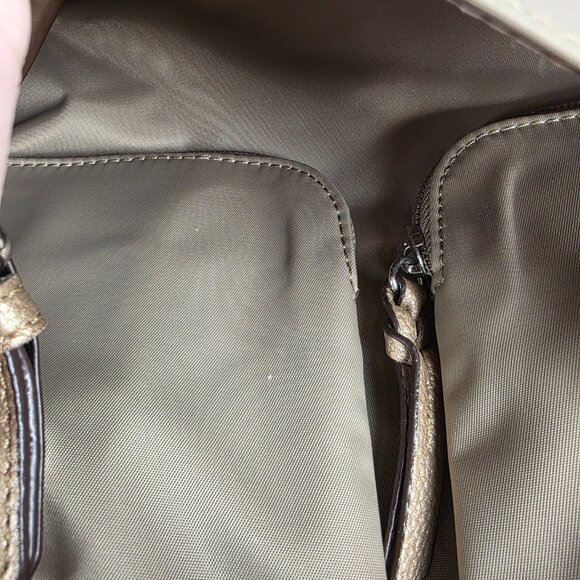 Dana Buchman Champagne Brown Messenger Bag with Metallic Pebbled Accents - Picture 4 of 13